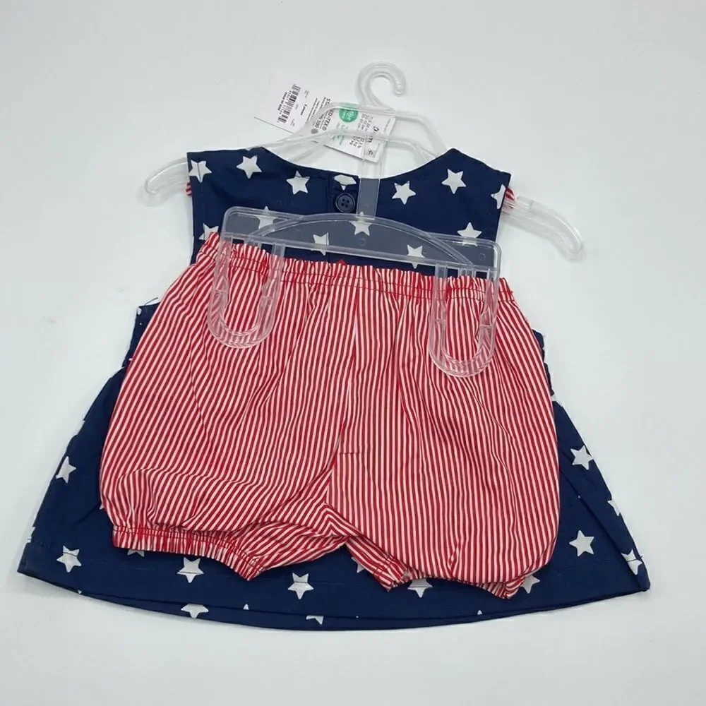 Baby Girls Patriotic Outfits Dress Bodysuit & Bib 2, 2-Piece Sets Size 0-3 M